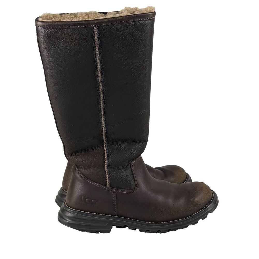 UGG Brooks Tall Brown Boots 5490 Women's Sheepskin Lined Mid-Calf Boots Size 7